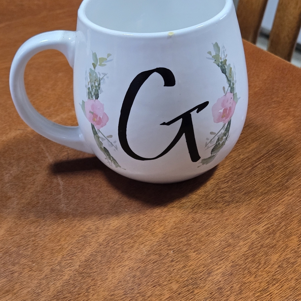 Floral Monogram G Mug - White with Pink Accents - Picture 6 of 6